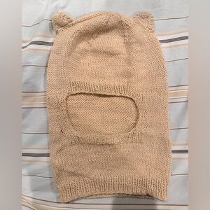 Hand-Knitted Bear Ear Balaclava - Oatmeal Beige - Soft & Cozy